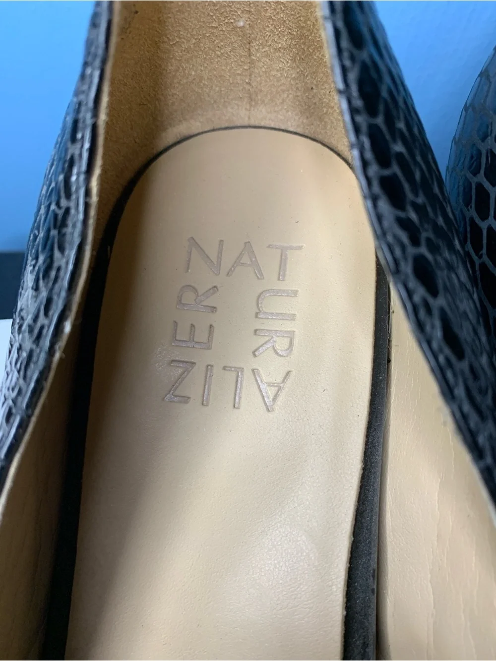 Naturalizer Black Snake-Embossed Pointed Toe Flats